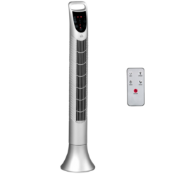 Silver Tower Fan with Remote Control – 3 Speed Oscillating Cooling Fan with Timer