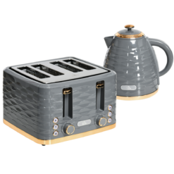 Grey Kettle and Toaster Set – 1.7L Rapid Boil Kettle and 4 Slice Toaster