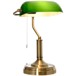 Banker’s Table Lamp with Antique Bronze Base – Glass Shade Desk Light