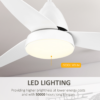 Reversible Ceiling Fan with Light, 3 Blades White LED Remote White