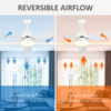 Reversible Ceiling Fan with Light, 3 Blades White LED Remote White