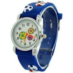 Children’s 3D Football Watch – Blue Silicone Strap Kids Analogue Watch