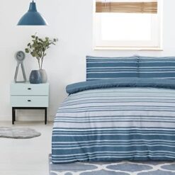 Alternative view of Textured Stripe Teal Single Duvet Cover Set – Soft Polycotton Bedding