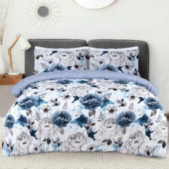 Inky Floral Blue Single Duvet Cover Set – Modern Bedding Set