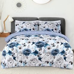 Alternative view of Inky Floral Blue Single Duvet Cover Set – Modern Bedding Set