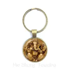 Ganesha Glass Dome Keyring with Antique Bronze Finish