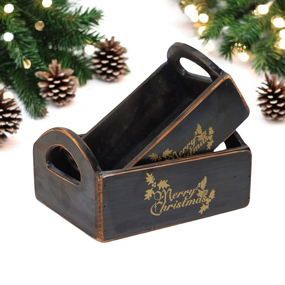 Black Wooden Storage Crates – Set of 2 Black Wooden Storage Crates – Set of 2 - Image 2