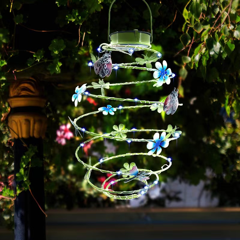 Hanging Solar Spiral Light with Butterflies Hanging Solar Spiral Light with Butterflies