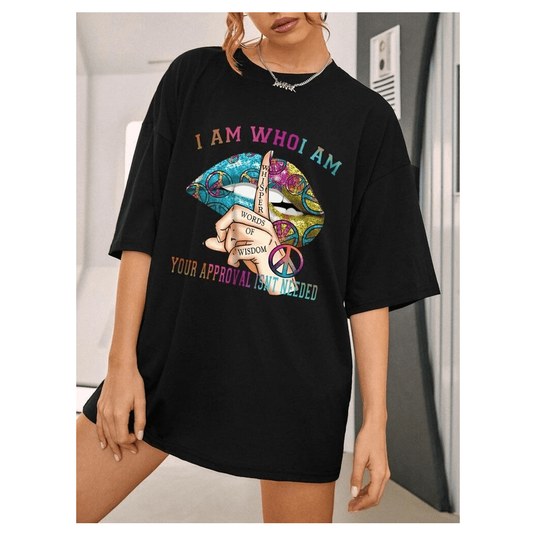 Ladies Oversized I Am Who I Am Graphic Short Sleeve T-Shirt Ladies Oversized I Am Who I Am Graphic Short Sleeve T-Shirt - Image 2