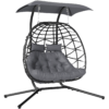 Double Rattan Hanging Egg Chair with Canopy and Cushion, Black Double Rattan Hanging Egg Chair with Canopy and Cushion, Black