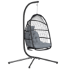 Rattan Hanging Egg Chair with Stand and Cushion, Dark Grey