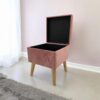 Pink Velvet Wooden Storage Trunk Footstool – 33 x 33 x 42cm - Image 4