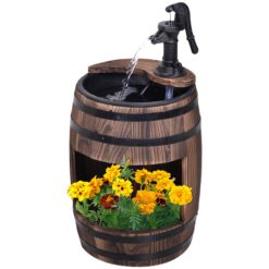 Wood Barrel Pump Garden Fountain Water Feature Flower Planter Stand