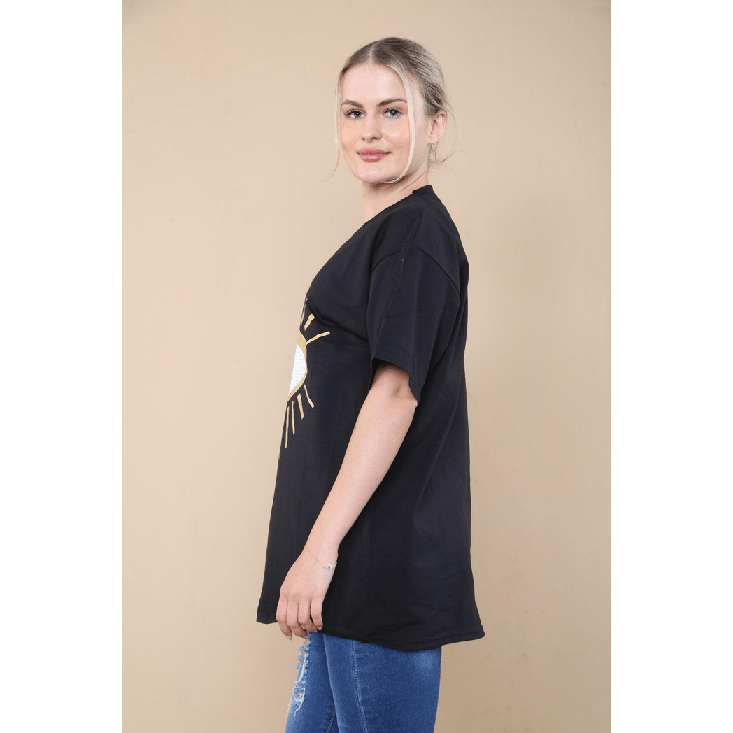 Ladies Oversized Sequin Eye Printed Short Sleeve T-Shirt Ladies Oversized Sequin Eye Printed Short Sleeve T-Shirt - Image 3