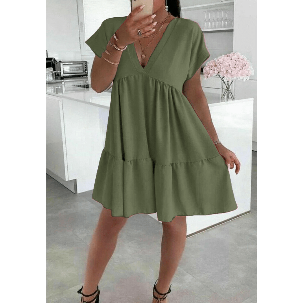 Italian V Neck Smock Dress - Elegant Everyday Style Italian V Neck Smock Dress - Elegant Everyday Style - Image 7