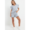Ladies V Neck Frill Peplum Sleeve Top & Shorts 2 Piece Set Ladies V Neck Frill Peplum Sleeve Top & Shorts 2 Piece Set - Image 3