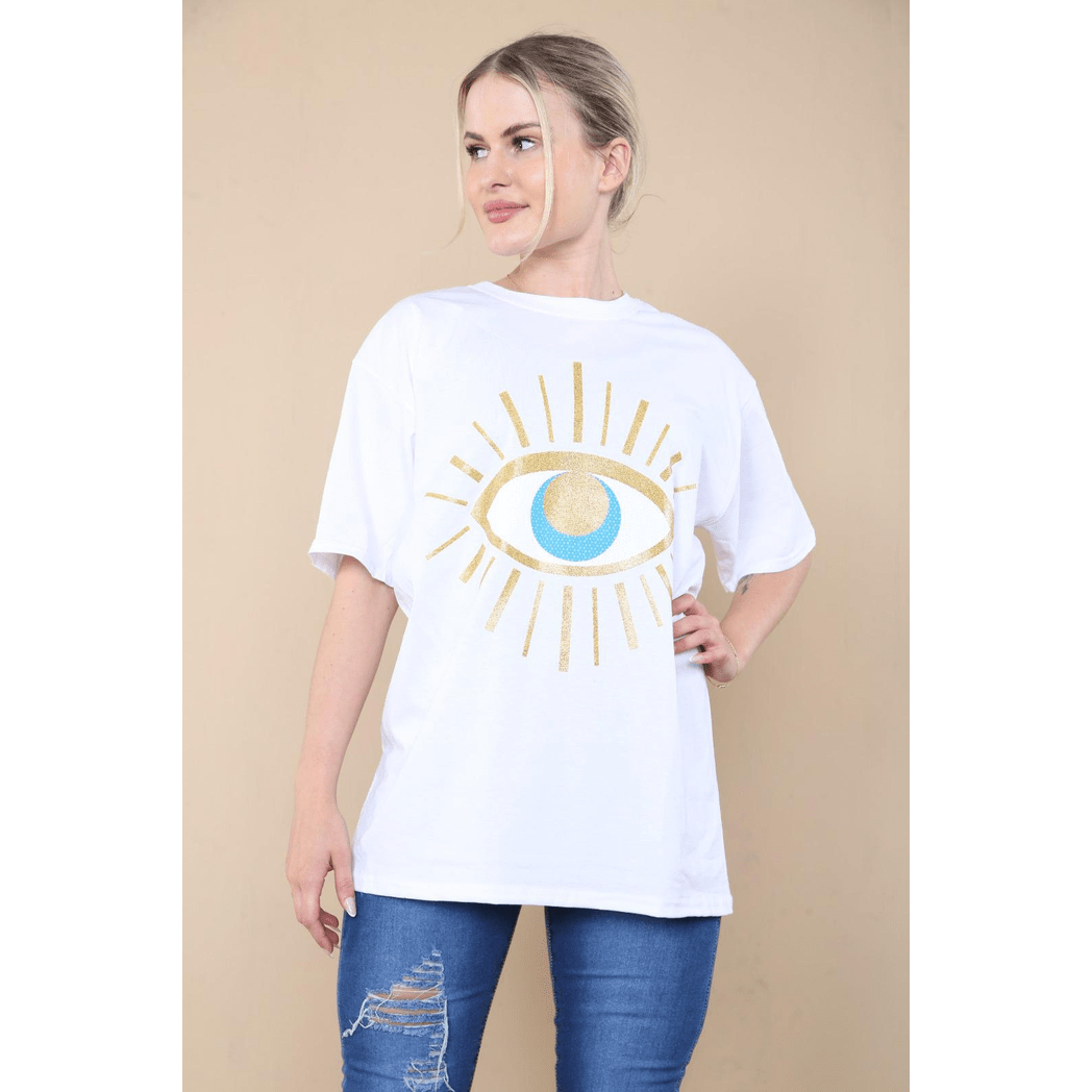 Ladies Oversized Sequin Eye Printed Short Sleeve T-Shirt Ladies Oversized Sequin Eye Printed Short Sleeve T-Shirt - Image 6