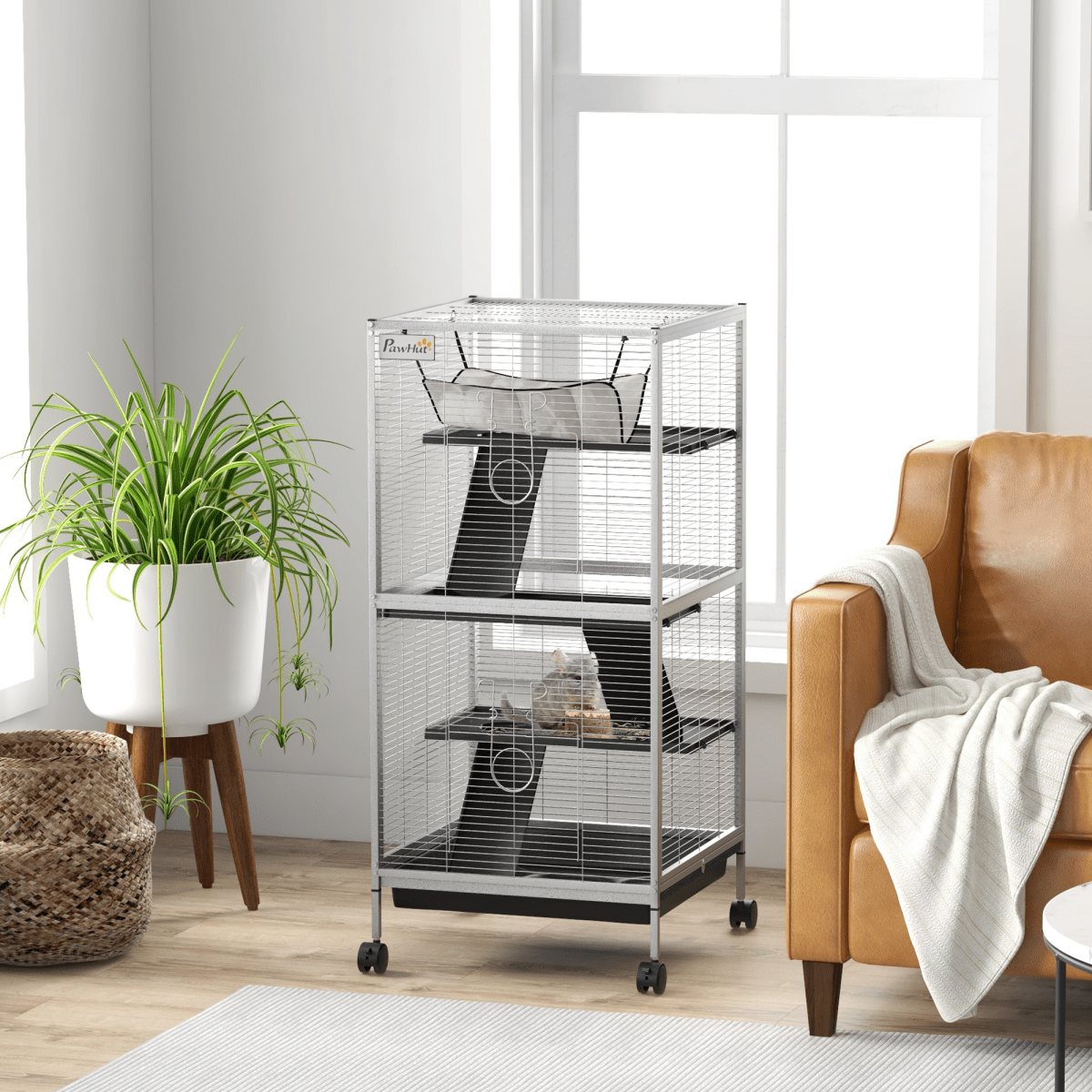 Rolling Small Animal Cage for Chinchillas and Ferrets with Ramp, Grey Rolling Small Animal Cage for Chinchillas and Ferrets with Ramp, Grey - Image 2