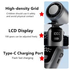 Alternative view of Portable USB Rechargeable Mini Turbo Cooling Fan with LED Display – Dark Grey
