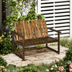 Alternative view of Outdoor Wooden Bench for Two People, Patio Loveseat Chair with Slatted Backrest