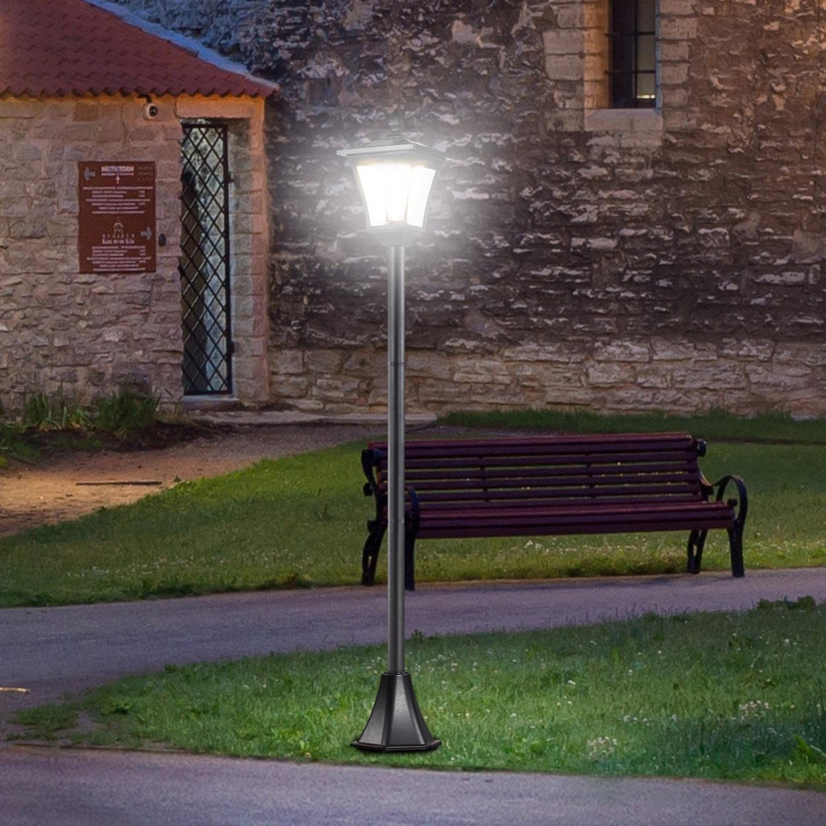 Outsunny Solar Powered Lamp Post, IP44, 18Lx18Wx160H cm-Black Outsunny Solar Powered Lamp Post, IP44, 18Lx18Wx160H cm-Black - Image 2