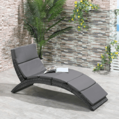 Alternative view of Garden Patio Rattan Wicker Folding Sun Lounger Cushion Grey