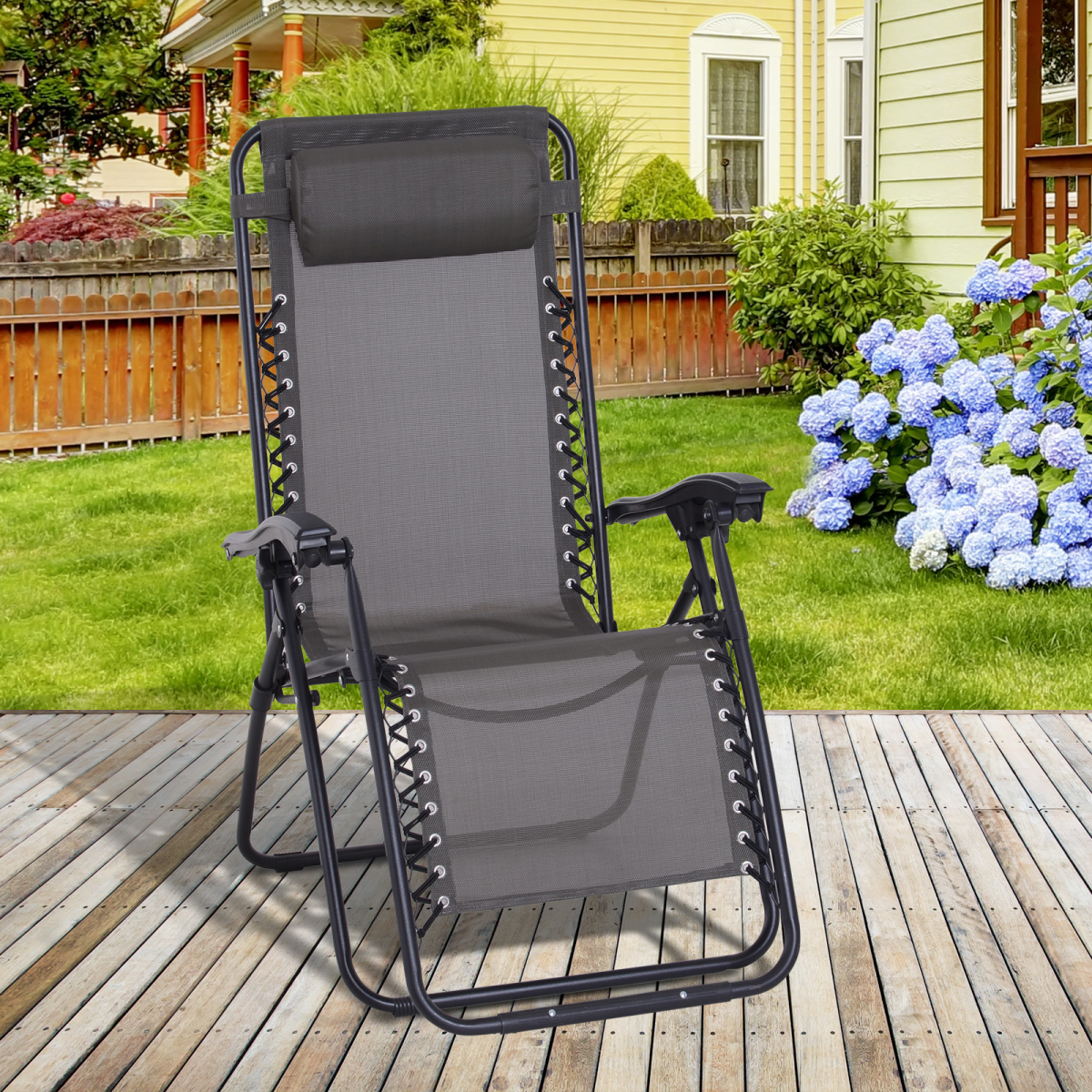 Metal Frame Zero Gravity Lounger w/ Head Pillow for Patio Decking Outsunny Metal Frame Zero Gravity Lounger w/ Head Pillow for Patio Decking Outsunny - Image 2