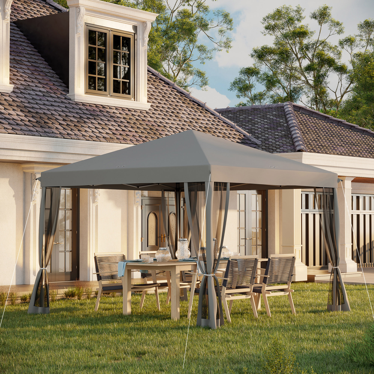 Heavy Duty Pop Up Gazebo with Removable Mesh Sidewall Netting Gray Heavy Duty Pop Up Gazebo with Removable Mesh Sidewall Netting Gray - Image 2