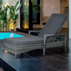 Alternative view of Rattan Single Sun Lounger Reclining Chair 4 Adjustable Backrest & Cushion Grey