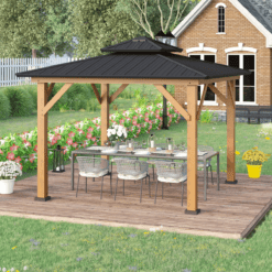Alternative view of 3.5 x 3.5m Aluminium Hardtop Gazebo Canopy 2-Tier Roof Grey