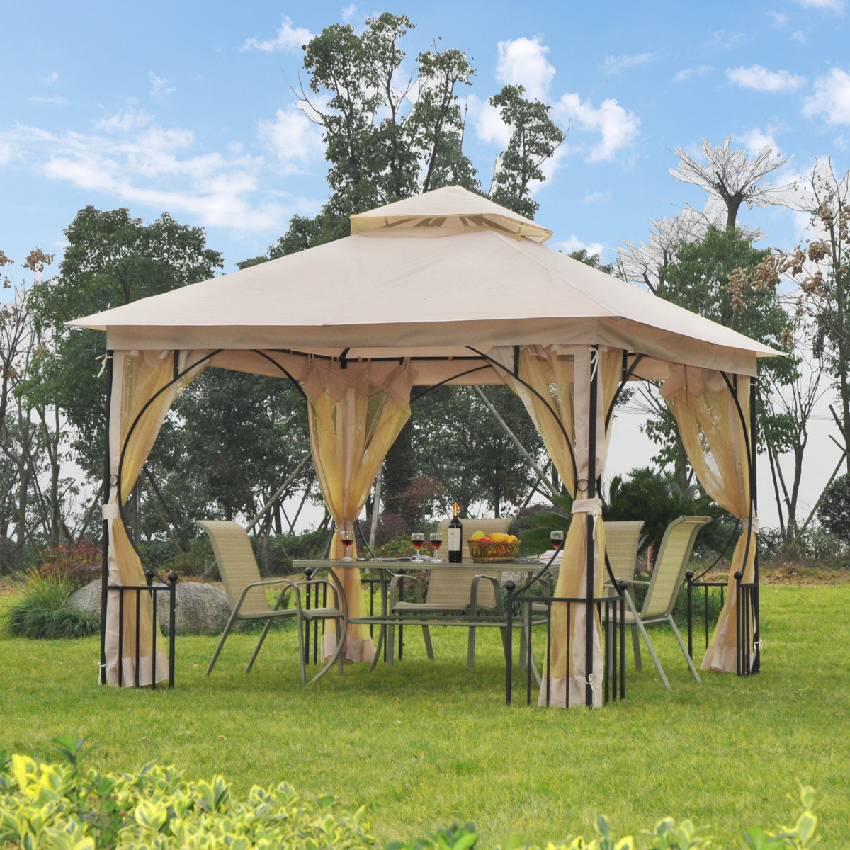 Metal Gazebo With Sides Beige 3m x 3m Waterproof Gazebo Metal Gazebo With Sides Beige 3m x 3m Waterproof Gazebo - Image 2