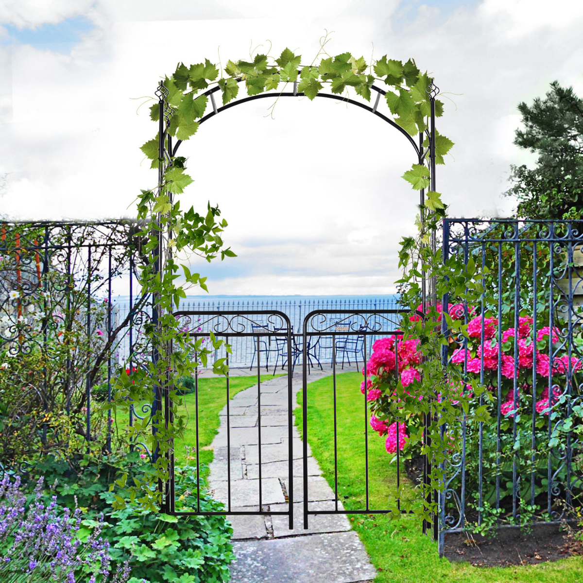 Metal Decorative Backyard Arch Gate Garden Arbor for Climbing Plants Outsunny Metal Decorative Backyard Arch Gate Garden Arbor for Climbing Plants Outsunny - Image 2