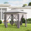 4.05m x 4.05m Metal Frame Mesh Draped 2-Tier Roof Gazebo Brown 4.05m x 4.05m Metal Frame Mesh Draped 2-Tier Roof Gazebo Brown - Image 2