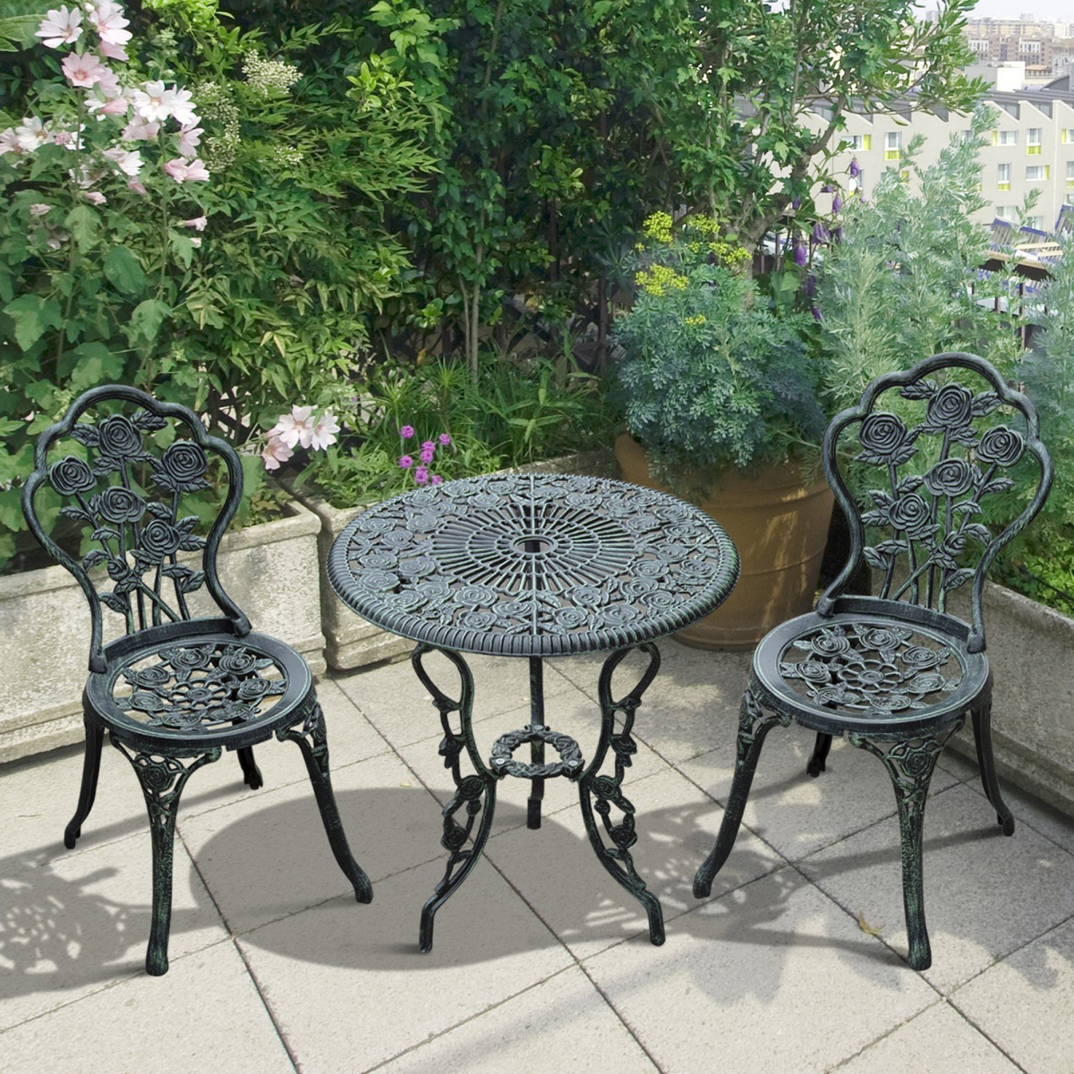 3 Pcs Cast Aluminum Bistro Set-Green 3 Pcs Cast Aluminum Bistro Set-Green - Image 2