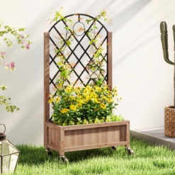 Alternative view of Outsunny Wooden Raised Bed, Outdoor Planter Box w/ Metal Trellis