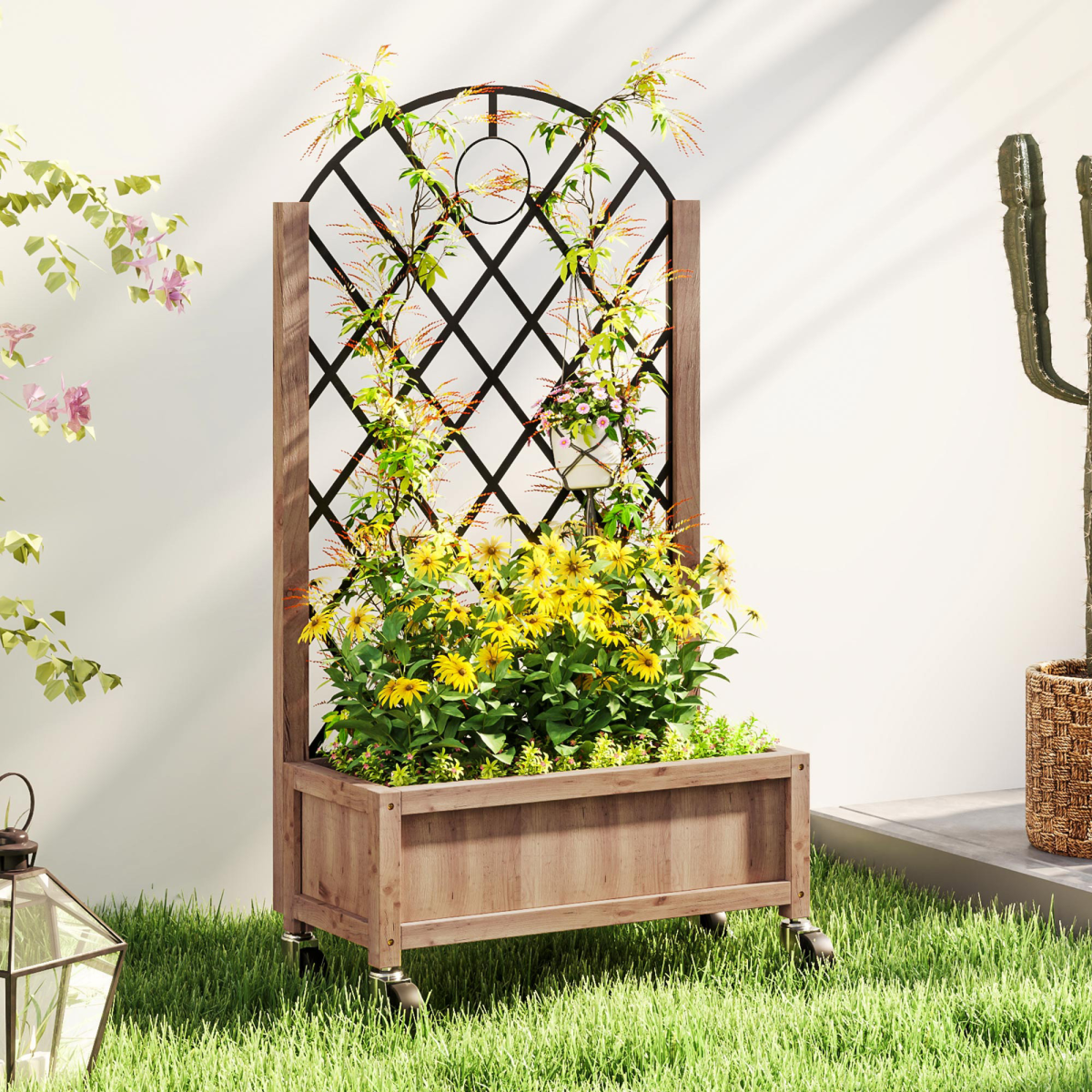 Outsunny Wooden Raised Bed, Outdoor Planter Box w/ Metal Trellis Outsunny Wooden Raised Bed, Outdoor Planter Box w/ Metal Trellis - Image 2