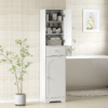 Tall Bathroom Storage Cabinet with Arched Doors and Adjustable Shelf, White