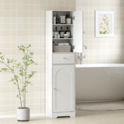 Alternative view of Tall Bathroom Storage Cabinet with Arched Doors and Adjustable Shelf, White