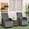 3 Piece Rattan Bistro Set with Adjustable Backrest, Mixed Grey