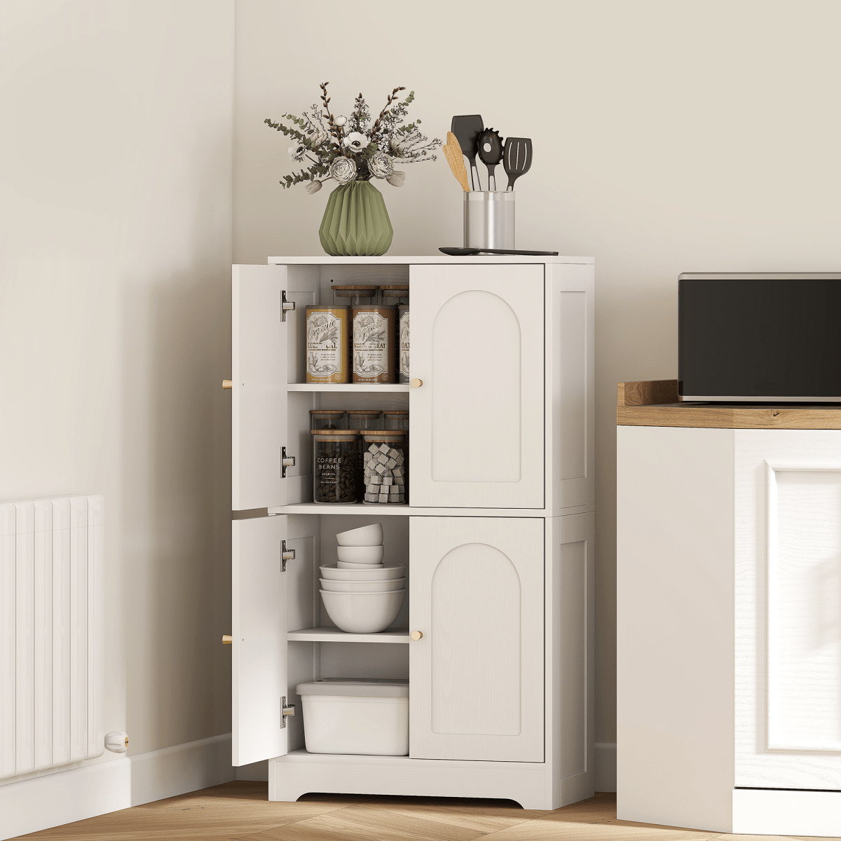 110cm Kitchen Cupboard with 4 Arched Doors and Adjustable Shelves 110cm Kitchen Cupboard with 4 Arched Doors and Adjustable Shelves - Image 2