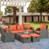 6 Piece Padded Outdoor Rattan Sofa Set with Recliner, Footstools and Table 6 Piece Padded Outdoor Rattan Sofa Set with Recliner, Footstools and Table