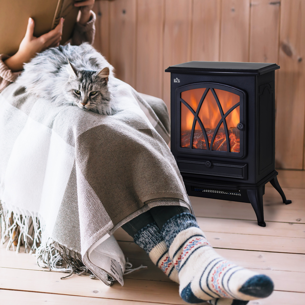 1850W Flame Effect Freestanding Electric Fireplace Stove – Black 1850W Flame Effect Freestanding Electric Fireplace Stove – Black - Image 2