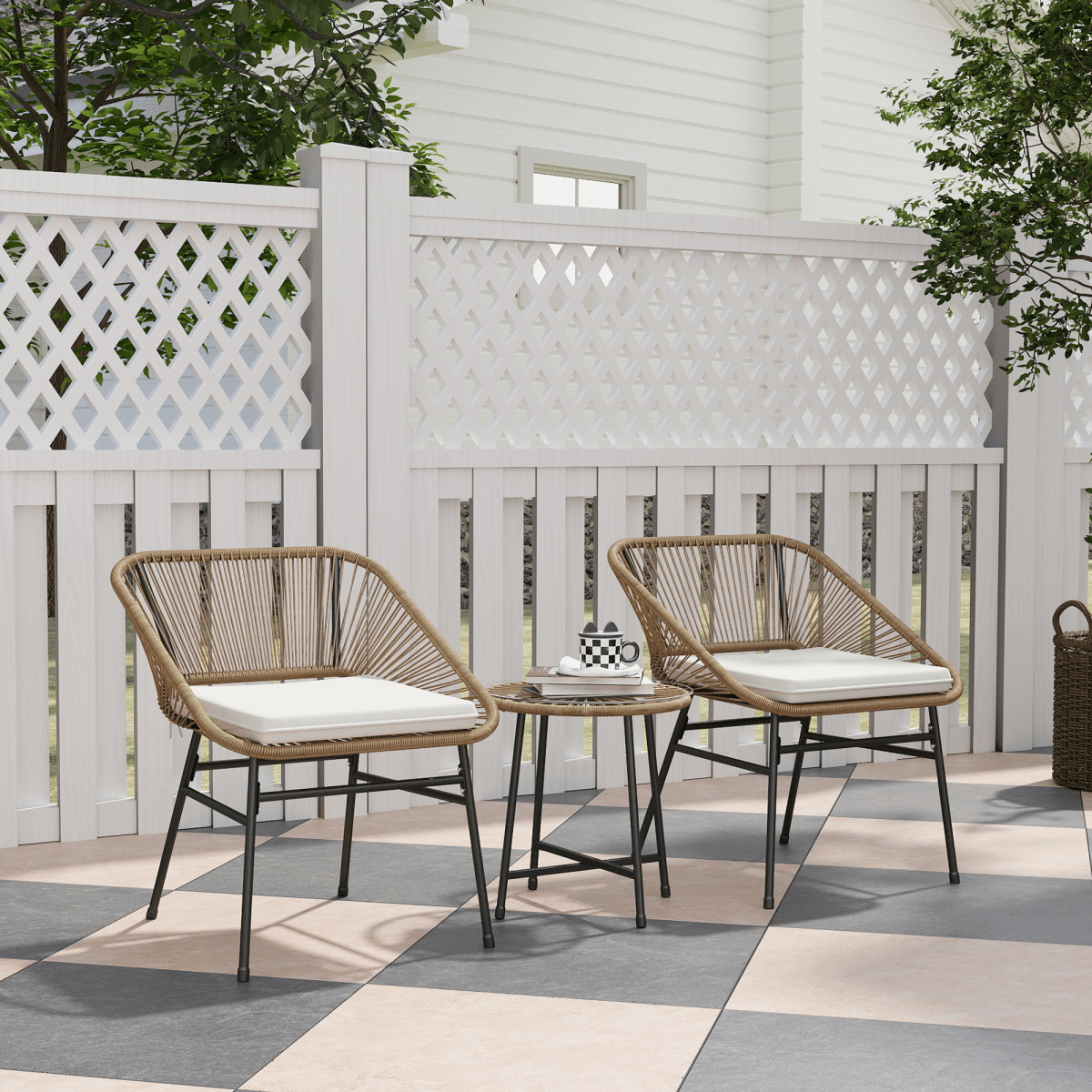 Rattan Bistro Set for Small Balcony with Cushions, Light Grey Rattan Bistro Set for Small Balcony with Cushions, Light Grey - Image 2