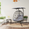 Double Rattan Hanging Egg Chair with Canopy and Cushion, Black Double Rattan Hanging Egg Chair with Canopy and Cushion, Black