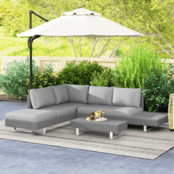 Alternative view of 3 Piece Rattan Wicker Sofa Set with Tea Table and Cushions, Light Grey