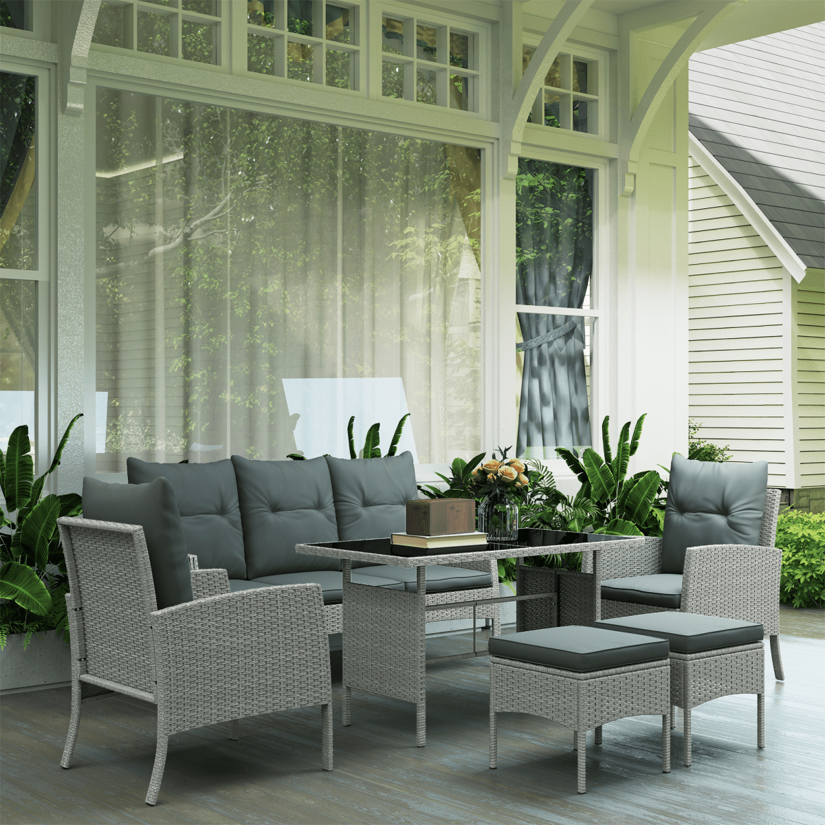 Outsunny 6 Pieces Rattan Garden Furniture Sofa Set, Grey Outsunny 6 Pieces Rattan Garden Furniture Sofa Set, Grey - Image 2
