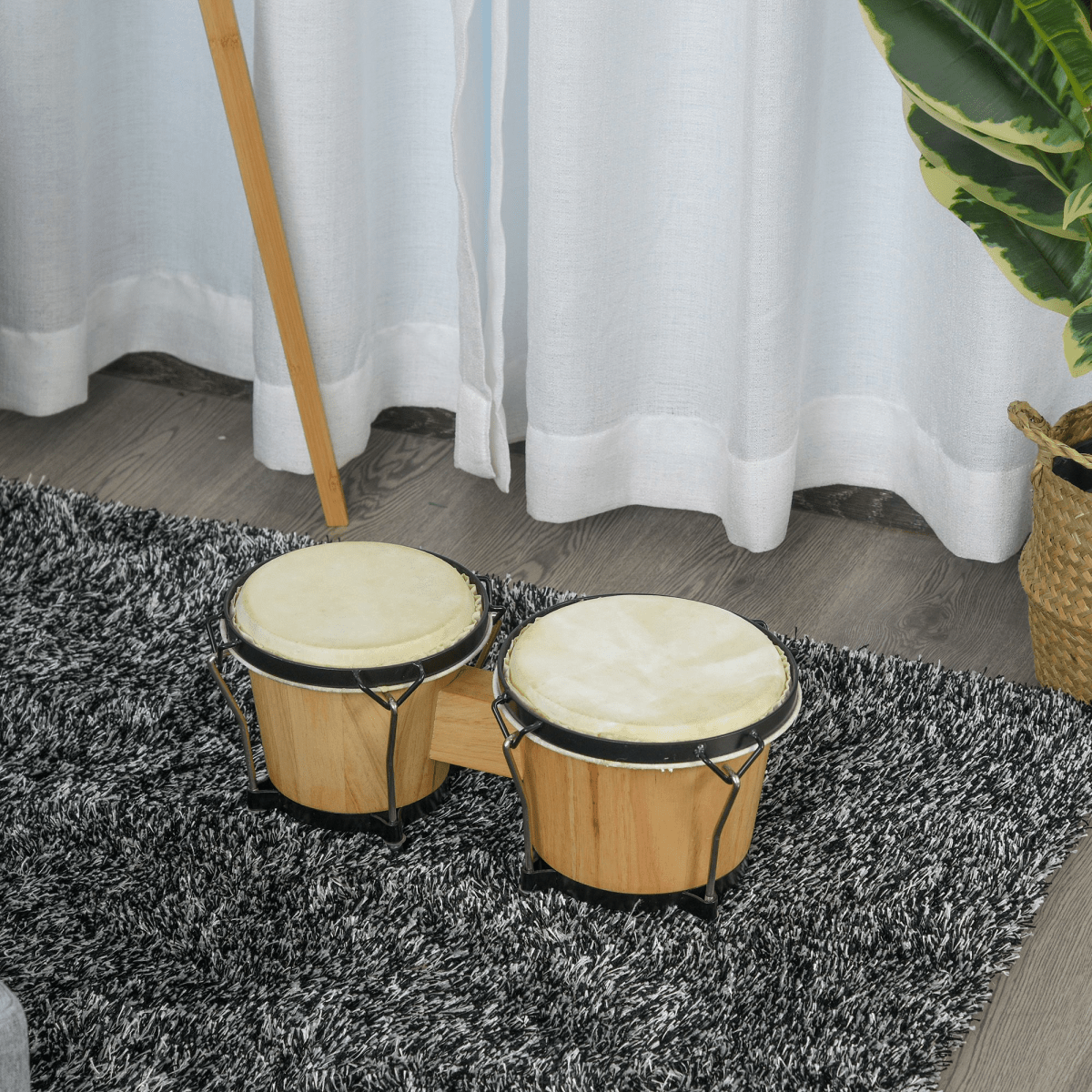 Wooden Bongo Drum Set w/ Sheepskin Drum Head 7.75" & 7" Tuning Wrench HOMCOM Wooden Bongo Drum Set w/ Sheepskin Drum Head 7.75" & 7" Tuning Wrench HOMCOM - Image 2