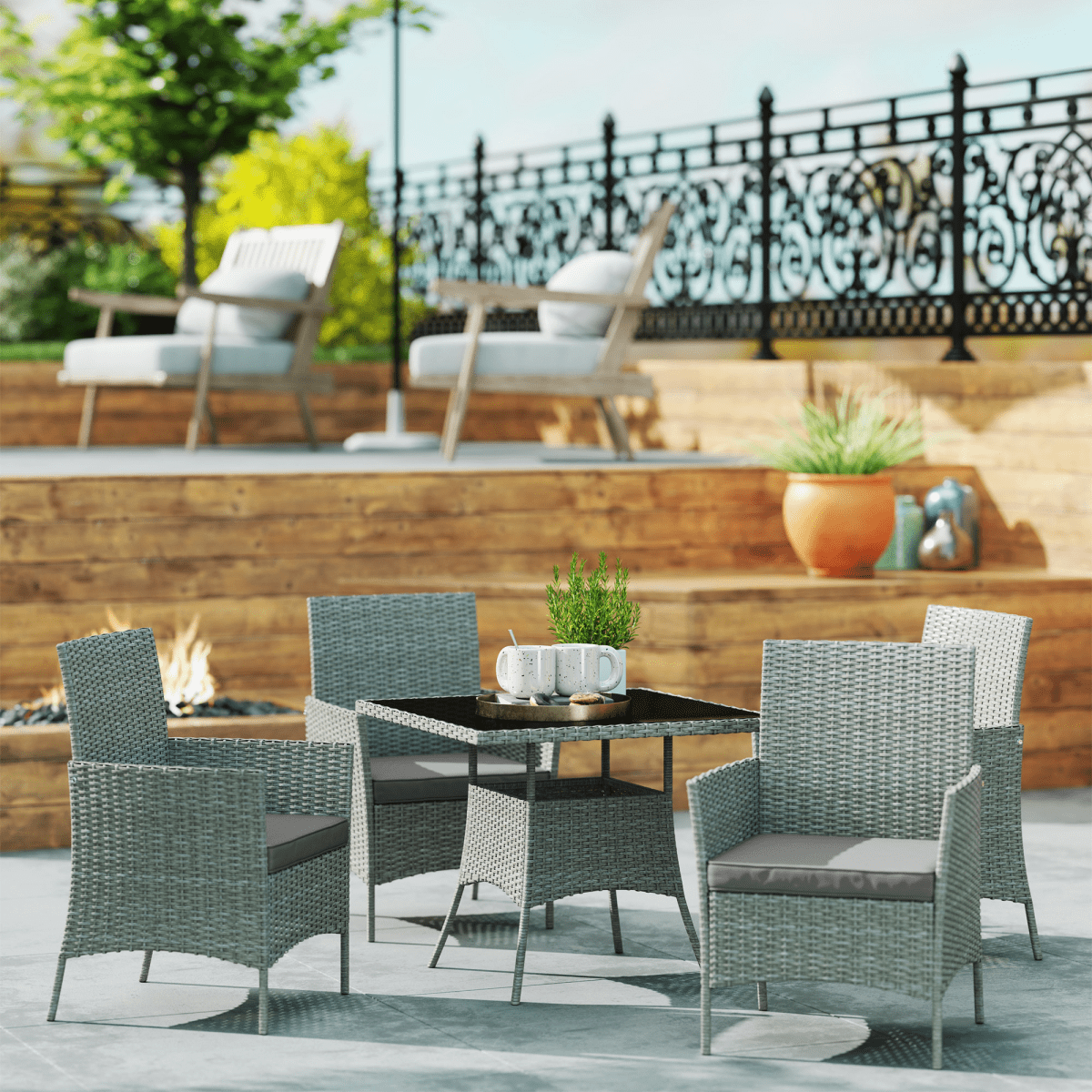 Outsunny Rattan Outdoor Dining Table and Chairs for 4, Light Grey Outsunny Rattan Outdoor Dining Table and Chairs for 4, Light Grey - Image 2