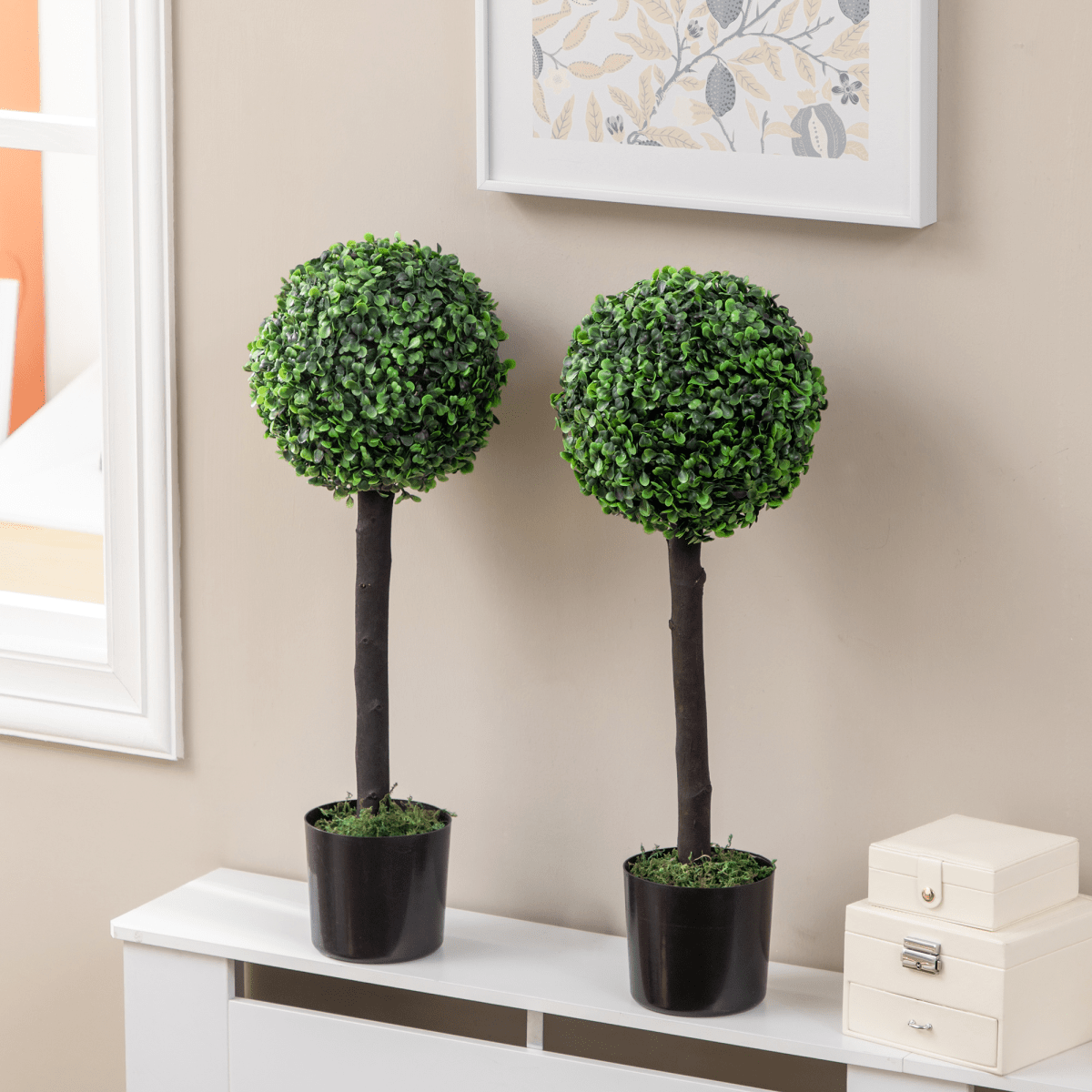 Set of 2 Artificial Boxwood Ball Trees in Pots – 60cm Indoor Outdoor Plants Set of 2 Artificial Boxwood Ball Trees in Pots – 60cm Indoor Outdoor Plants - Image 2