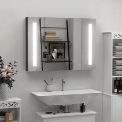 Alternative view of LED Bathroom Mirror Cabinet with Shelves, High Gloss Black